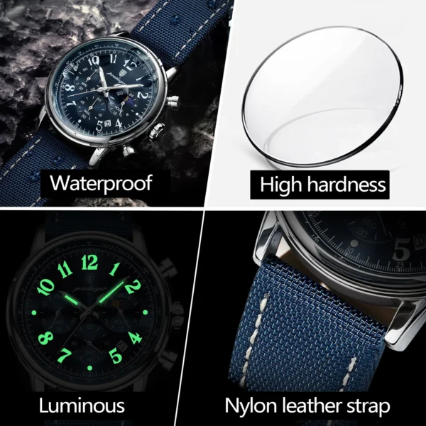 POEDAGAR Men's Watches Young Fashion Style Original Quartz Watch for Man Waterproof Luminous Moon Phase Date Chronograph 24 Hour - Image 5