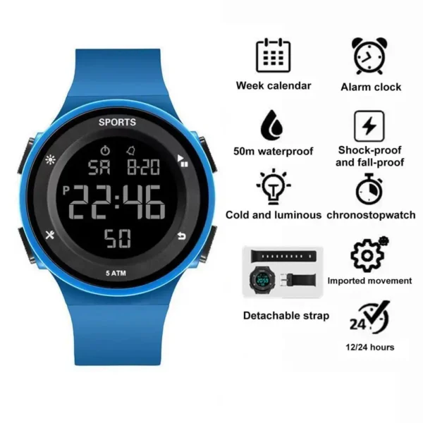 Shockproof Watch Waterproof Shockproof Men's Digital Watch with Silicone Band for Outdoor Activities Ideal for Teens Students - Image 2