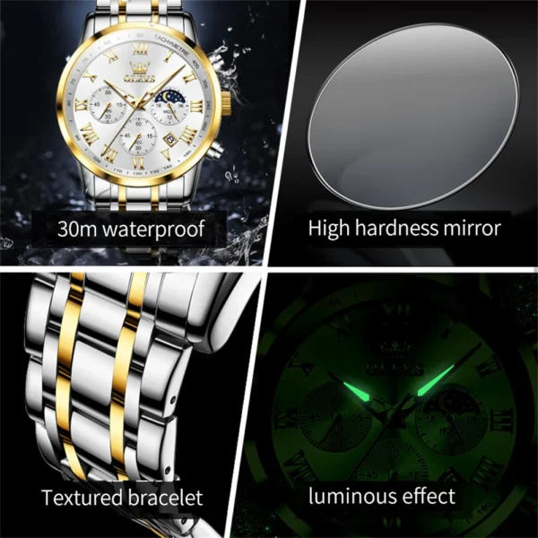 OLEVS 5529 New Moonswatch Chronograph Quartz Watch For Men Stainless Steel Waterproof Man Wrist Watches Roman Scale Hand Clock - Image 5