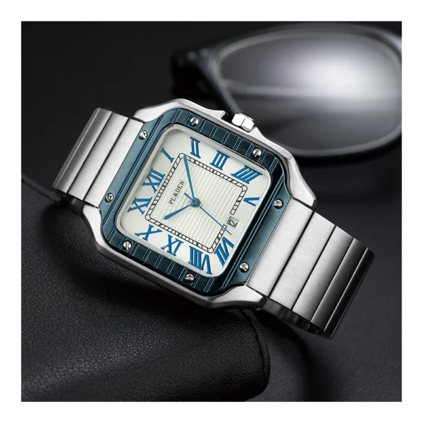PLADAN Minimalist Watch For Men Stainless Steel Men's Wristwatch Automatic Calendar Wristatches Classics Rectangle Relojes - Image 4