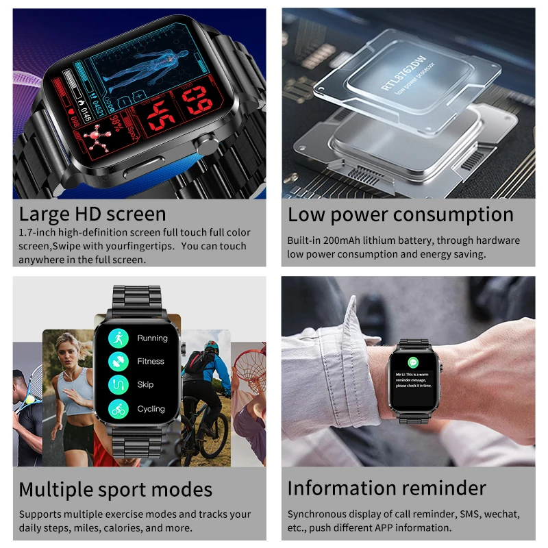 LIGE ECG+PPG Body Temperature Pulse Physiotherapy Smartwatch Men Health Management Bluetooth Calling Sports Waterproof Watches - Image 6