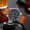 CURREN 8164 Factory Watch Men Brown Calendar Sport Military Male Clock Top Brand Luxury Origianl PU Leather Band Wristwatch - Image 3