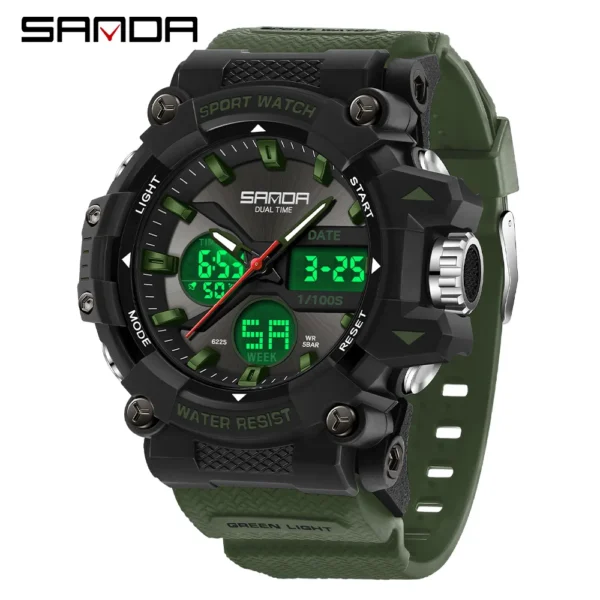 SANDA Men's Sports Watch for Men Women Quartz Digital Dual Display Watches Shock Water Resistant Camping Wristwatch 5M6225 - Image 5