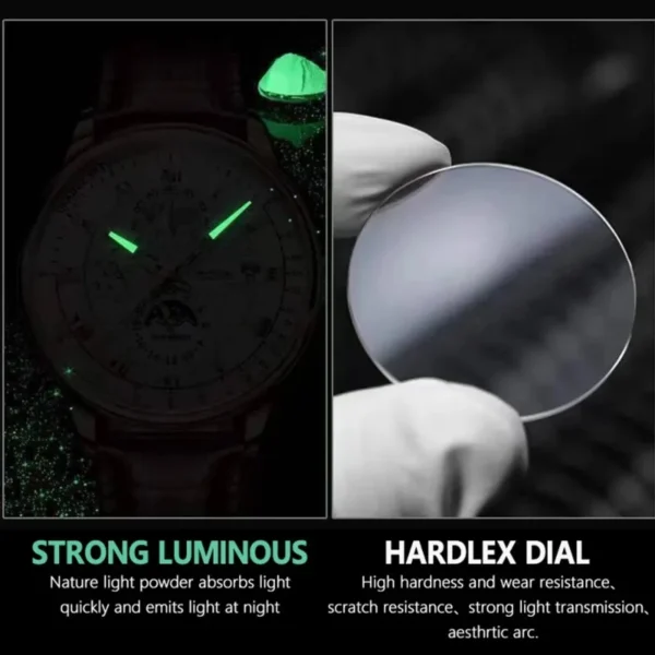 Luxury Man Watch Waterproof Chronograph Moon Phase Pattern Luminous Men's Wristwatch Leather Men Quartz Watches Casual Clock - Image 5