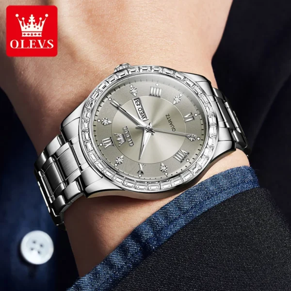 OLEVS 9906 Quartz Men's Watch Classic Fashion Men's Business Waterproof Stainless Steel Diamond dial Top Luxury Brand Men Watch - Image 3