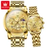 OLEVS New Flywheel Design Luxury Couple Watch Waterproof Moon Phase Chronograph Brand Original Quartz Wrist Watch for Men Women - Image 2
