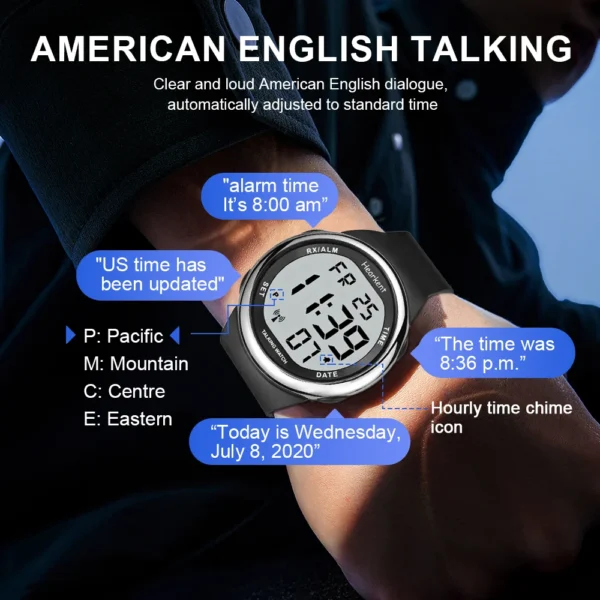 Hearkent English Talking Watch for Blind Man/Visually Impaired Seniors Electronic Digital Speaking Clock WristWatches with Alarm - Image 3
