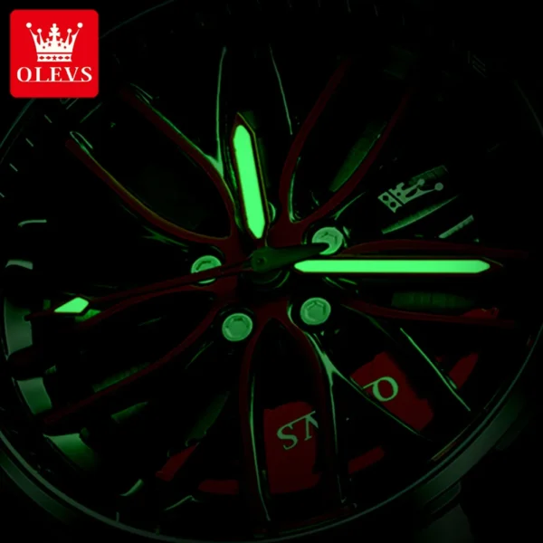 OLEVS Watch for Men 360° Rotary Dial Sport Car Rim Wheel Hub Waterproof Luminous Fashion Stainless Steel Men's Quartz Wristwatch - Image 5