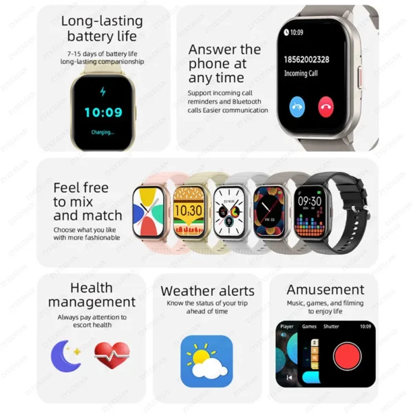2024 New For Xiaomi Smart Watch Men Women Bluetooth Call Heart Rate Blood Oxygen Voice Assistant 100+Sports Man Smartwatch+Box - Image 2