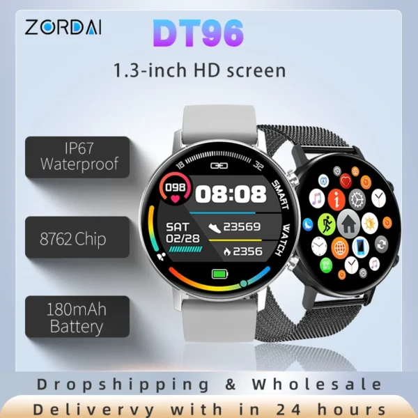 Zordai DT96 2024 Smartwatch Waterproof Heart Rate Sport Smart Watch Compatible with Xiaomi Phone fitness tracker for Men Women - Image 2