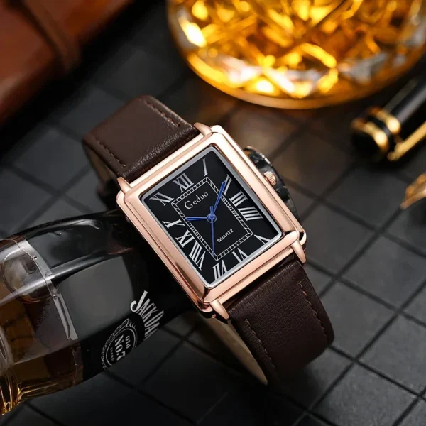 New Luxury Fashion Square Men's Watches Brand for Men Quartz Wristwatch Classic Business Simple Leather Band Relogio Feminino - Image 3