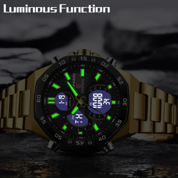 FOXBOX 2024 NEW Watches for Men Dual Display Digital Male Watch Quartz Dual Display Digital Male Steel Band Waterproof Clock - Image 4