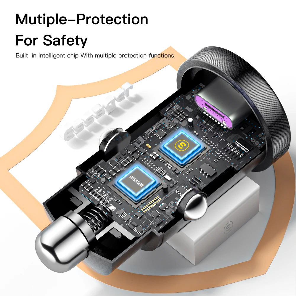 Essager 30W USB Car Charger Quick Charge4.0 QC PD 3.0 SCP 5A USB Type C Car Fast Charging For iPhone 14 13 Huawei Samsung Xiaomi SINSA - Image 2