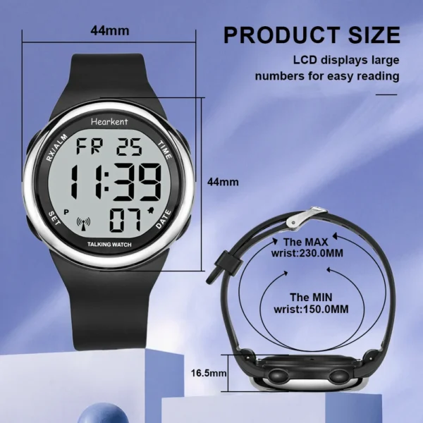 Hearkent English Talking Watch for Blind Man/Visually Impaired Seniors Electronic Digital Speaking Clock WristWatches with Alarm - Image 6
