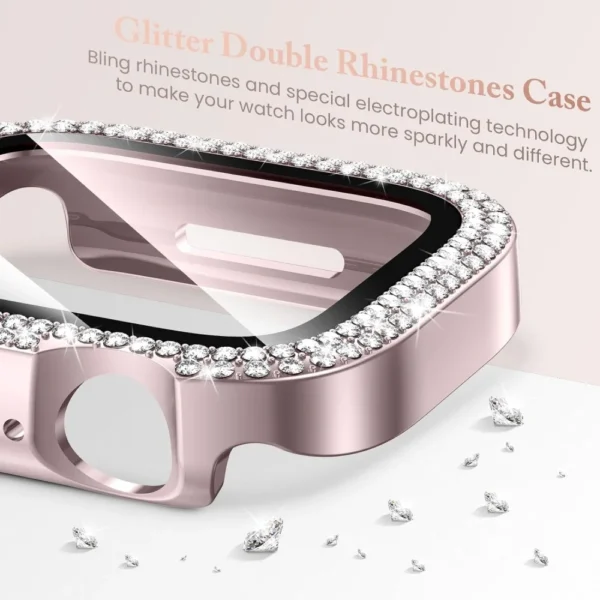 Diamond Case+Glass for Apple Watch Series 10 46mm 42mm Double Glitter Diamond Bumper Screen Protector for iWatch 10 Accessories - Image 2