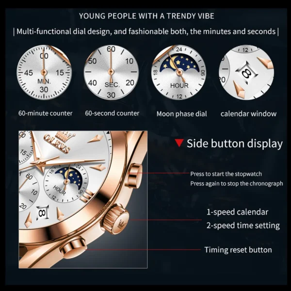 OLEVS 3609 Men's Watch High Quality Multi functional Waterproof Luminescent Quartz Watch Luxury Brand Men's Watch Montre Homme - Image 4