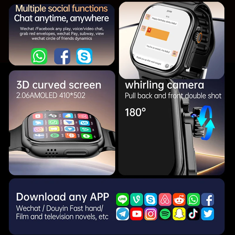 Quad-Core CPU Android Smart Watch Sports GPS Bracelet HD Dual Camera SIM Card WIFI Wireless Fast Internet Access NFC Smartwatch - Image 3