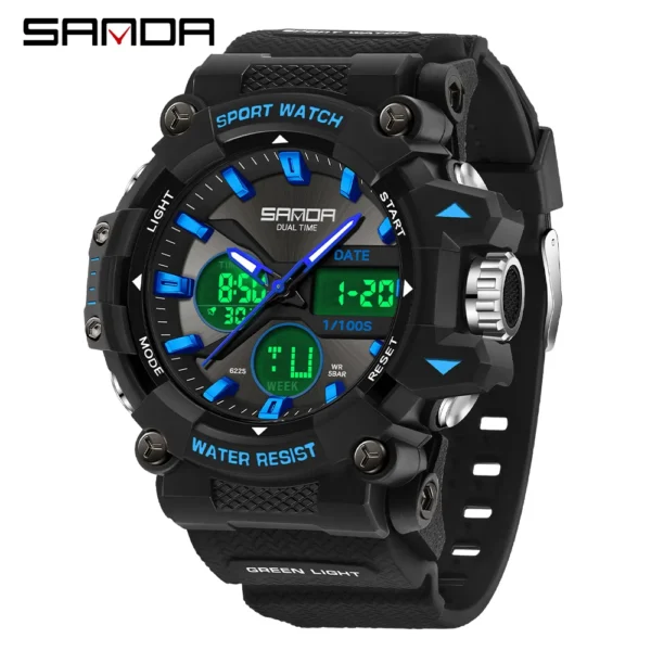SANDA Men's Sports Watch for Men Women Quartz Digital Dual Display Watches Shock Water Resistant Camping Wristwatch 5M6225 - Image 4