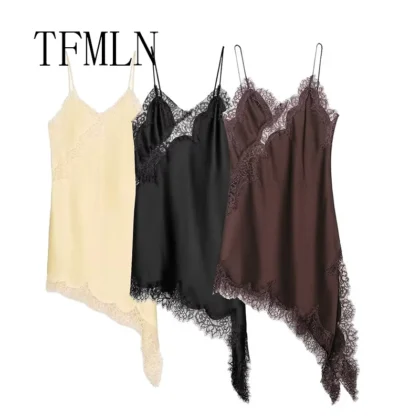 Women Sexy Irregular Lace Dress Fashion V Neck Hem Suspender Long Dresses 2025 New Fashion Party Vestidos sinsa store